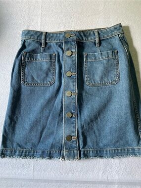 LOFT Blue Button-Front Denim Mini Skirt